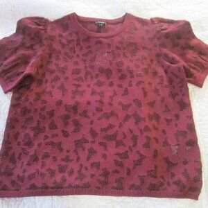 Express Sweater S Red Puff Sleeve Mesh Floral Print
